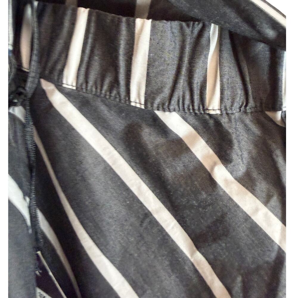 Ava & Viv Plus Black White Striped Midi Skirt Tie Waist Button Front Cotton - Picture 5 of 8